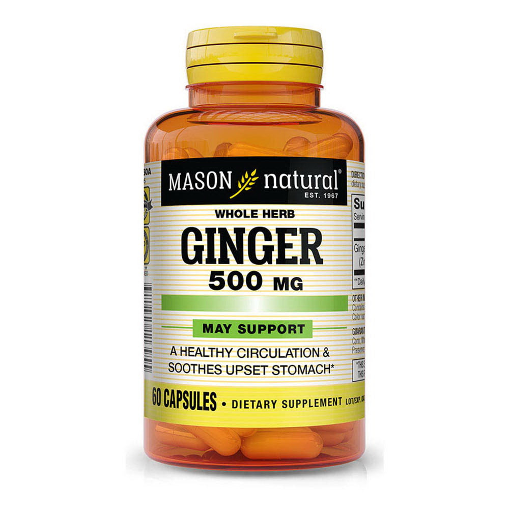 Mason Natural Ginger 500 Mg Premium Herbal Supplement Capsules - 60 Ea